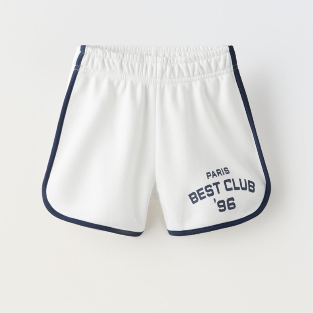 Zara Kids “Paris Best Club 96’ “ White Shorts Size 13-14